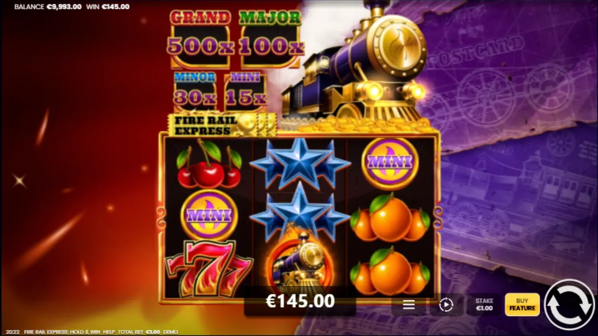 Interface do jogo Fire Rail Express: Hold and Win em um smartphone